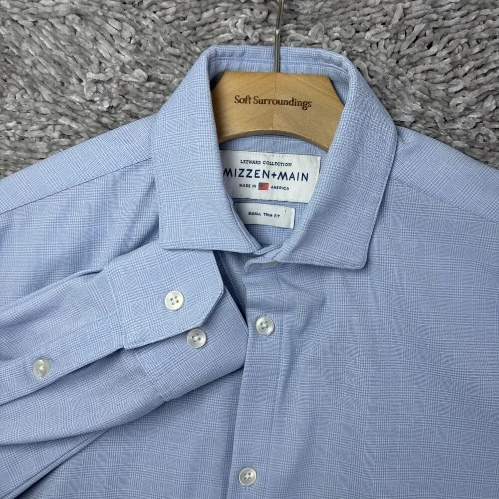 Mizzen Main Leeward Shirt Mens Small Trim Fit Baby Blue Long Sleeve Stretch Work